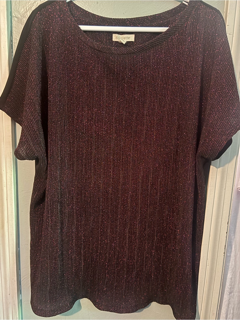 loralette Metallic Burgundy Short-Sleeve Knit Top
